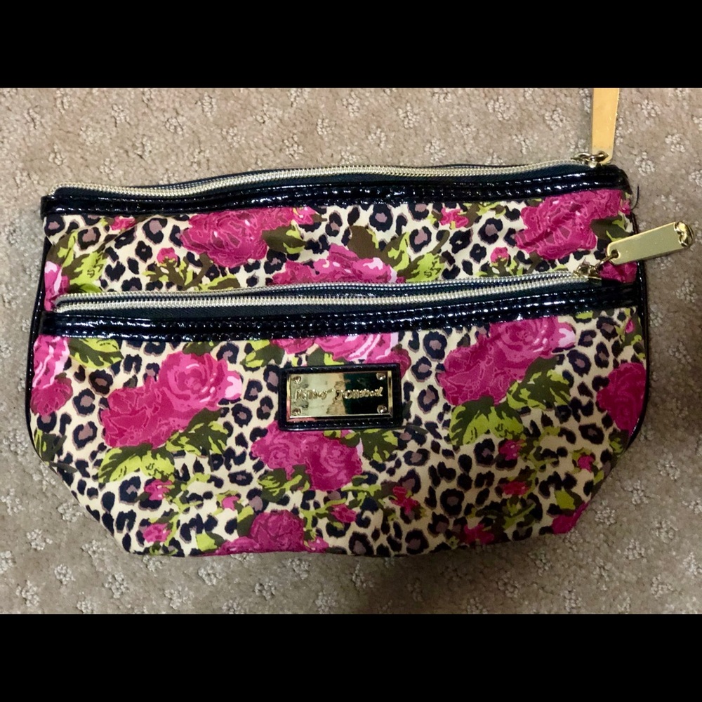 Betsey Johnson floral and leopard cosmetic bag